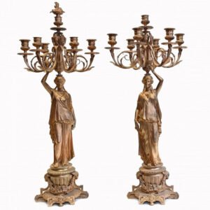 Pair Of Victorian Style Lady Figural Holding Candlestick Sconces